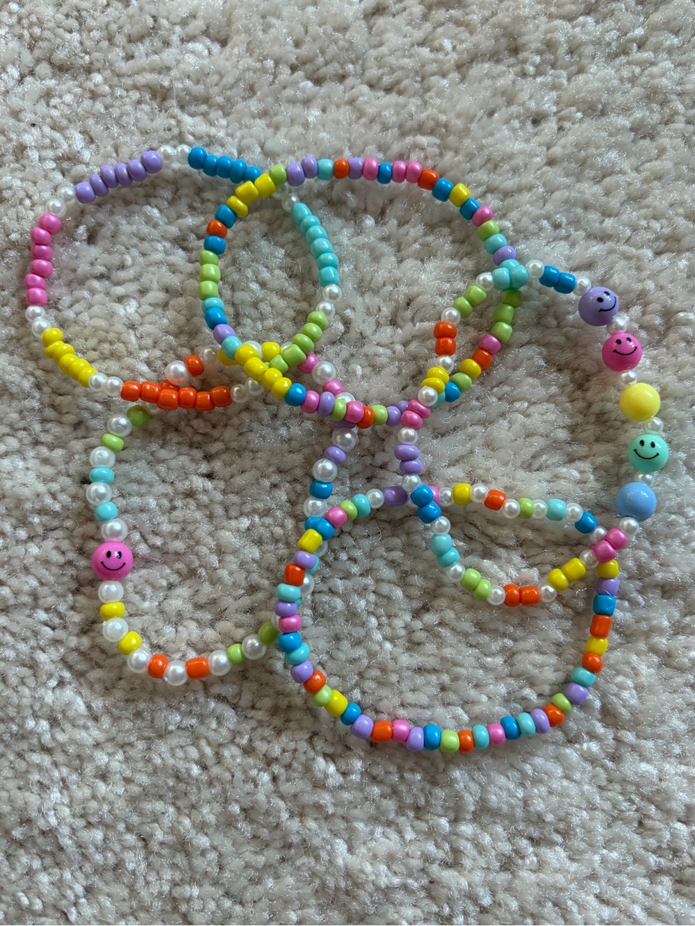 {Handmade} Multicolor Stretch Bracelet Set with Smiley Beads